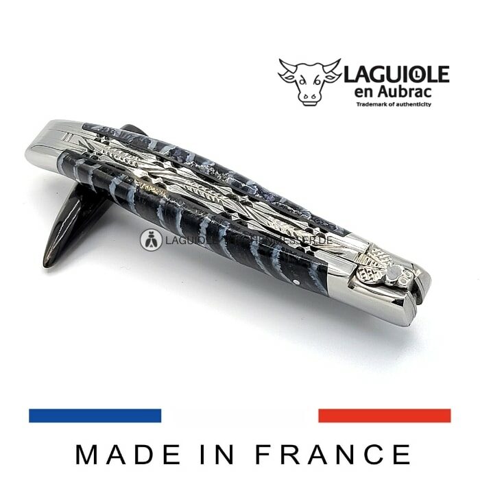 laguiole taschenmesser doppleplatine mammut backenzahn blau