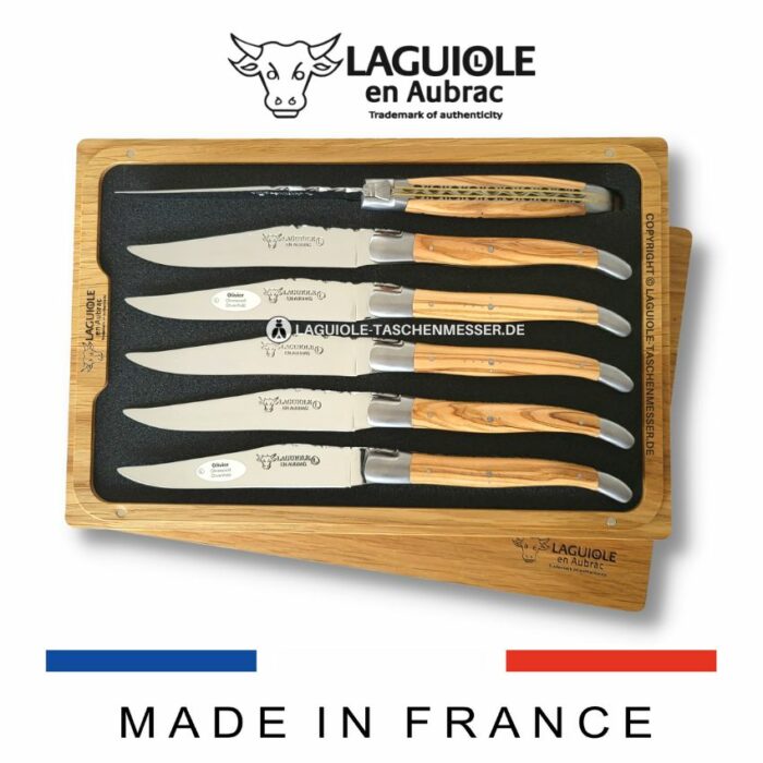 laguiole en aubrac steakmesser set doppelplatine olivenholz