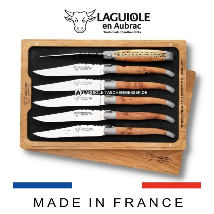 laguiole en aubrac steakmesser set doppelplatine wacholder