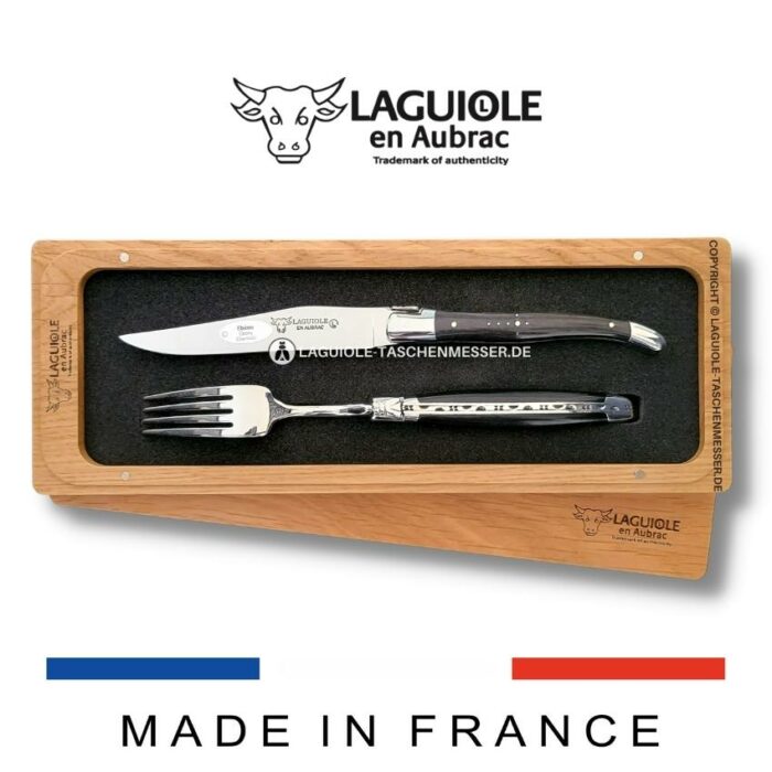 laguiole 1 steakmesser und 1 gabel set ebenholz