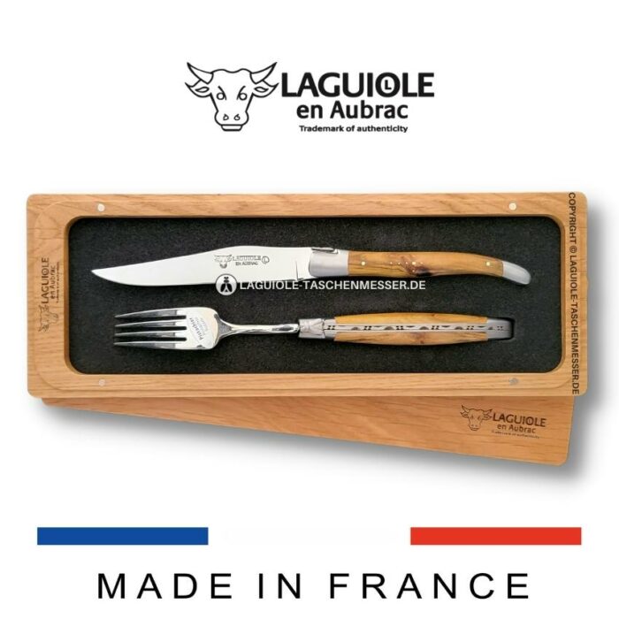 laguiole 1 steakmesser und 1 gabel set pistazienholz