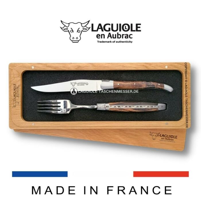 laguiole 1 steakmesser und 1 gabel set weinrebenholz