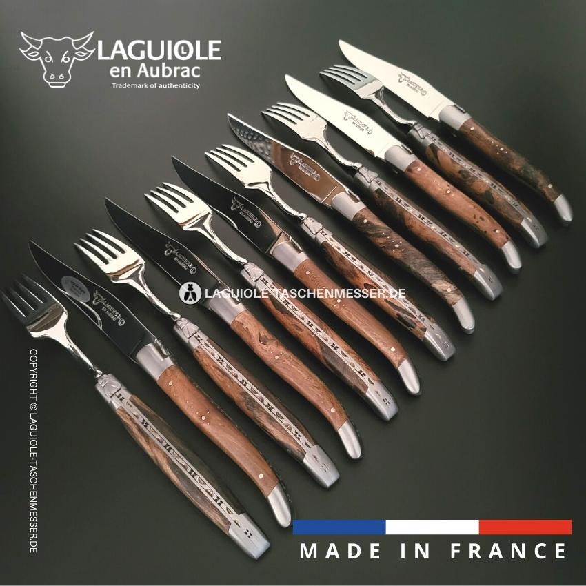 12 teilig laguiole en aubrac besteck set weinrebenholz