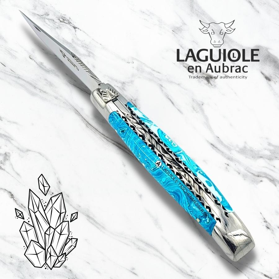laguiole taschenmesser doppelplatine mit griff aus edelstein larimar