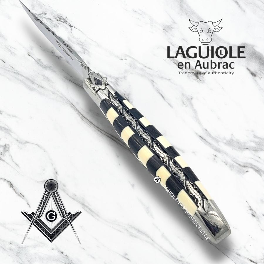 laguiole taschenmesser sondermodell freimaurer mit griff aus schachbrett intarsien ebenholz/mammut elfenbein