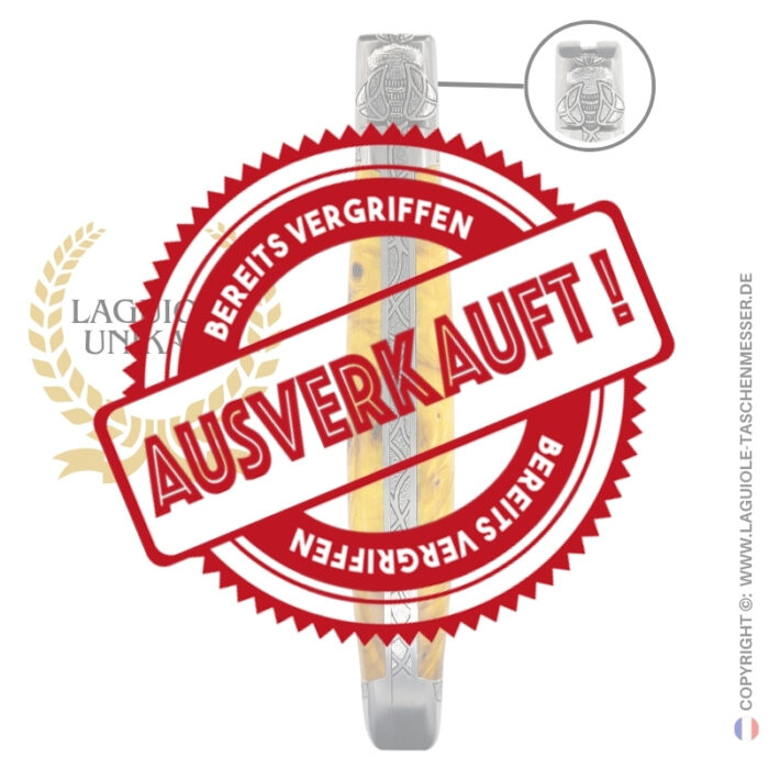 herbstglanz: laguiole taschenmesser aus gelbem maronienholz maser gravierte biene, heftbacke und feder