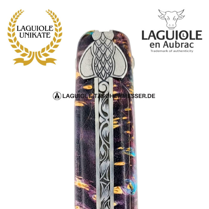 indigowald: laguiole taschenmesser aus violetter holunder maser – voller griff – gravierte biene