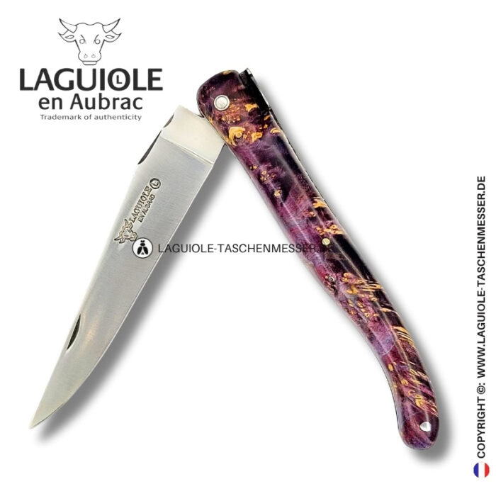 indigowald: laguiole taschenmesser aus violetter holunder maser – voller griff – gravierte biene