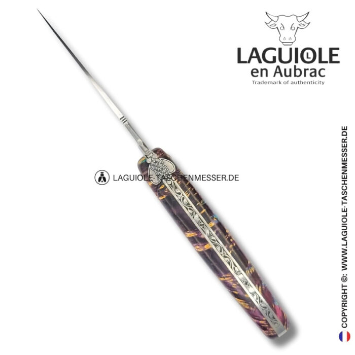 indigowald: laguiole taschenmesser aus violetter holunder maser – voller griff – gravierte biene