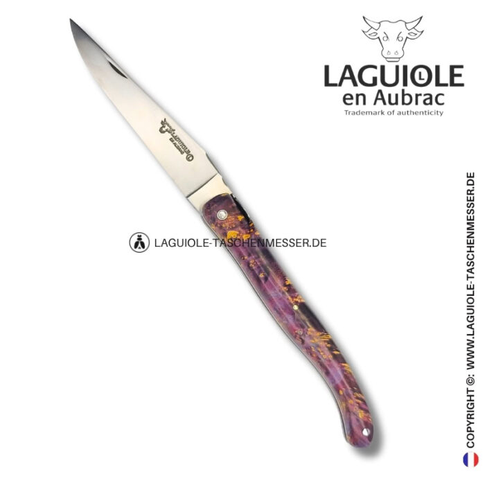 indigowald: laguiole taschenmesser aus violetter holunder maser – voller griff – gravierte biene