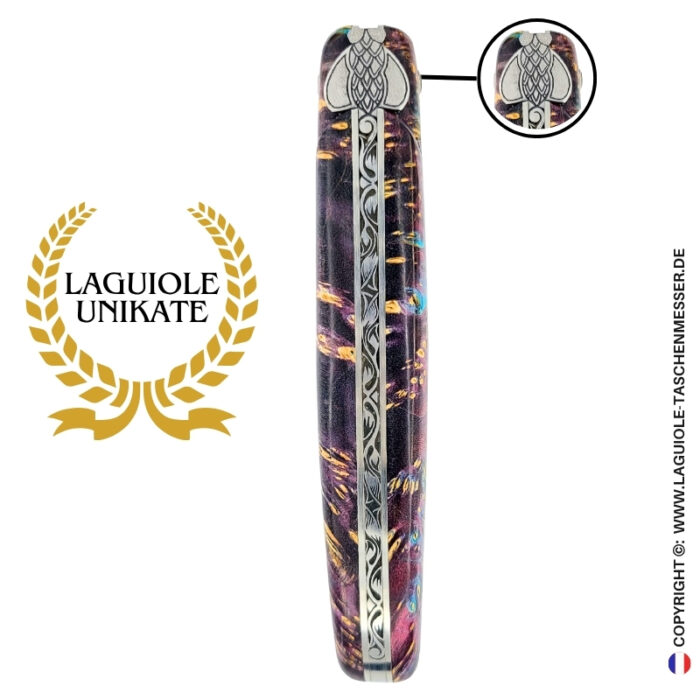 indigowald: laguiole taschenmesser aus violetter holunder maser – voller griff – gravierte biene