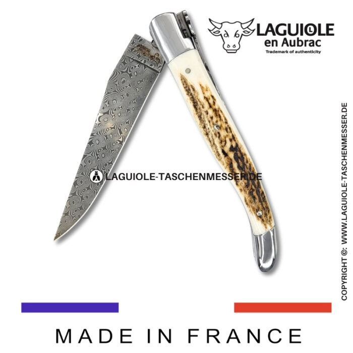 laguiole taschenmesser mit damastklinge & doppelplatinen – griff aus hirschhorn
