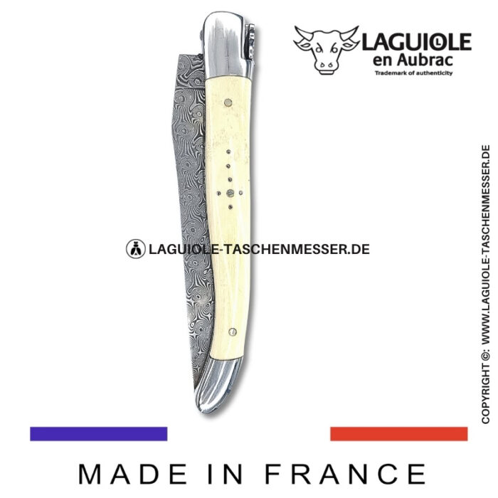 laguiole taschenmesser mit damastklinge & doppelplatinen – griff aus mammut elfenbein