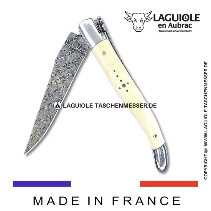 laguiole taschenmesser mit damastklinge & doppelplatinen – griff aus mammut elfenbein