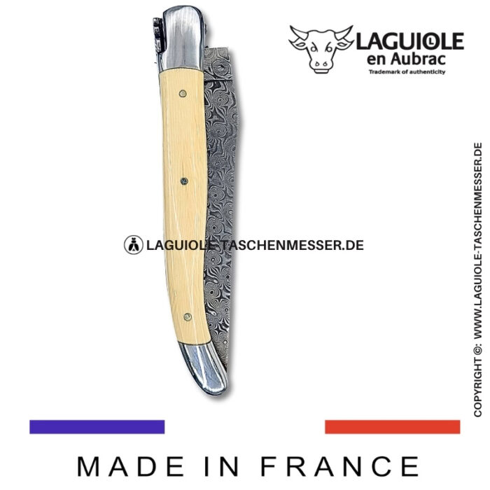 laguiole taschenmesser mit damastklinge & doppelplatinen – griff aus mammut elfenbein