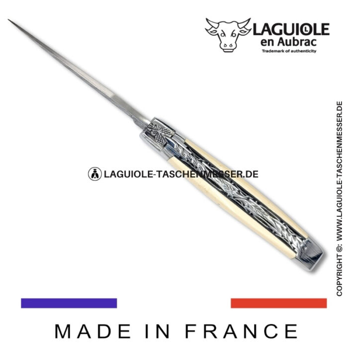 laguiole taschenmesser mit damastklinge & doppelplatinen – griff aus mammut elfenbein