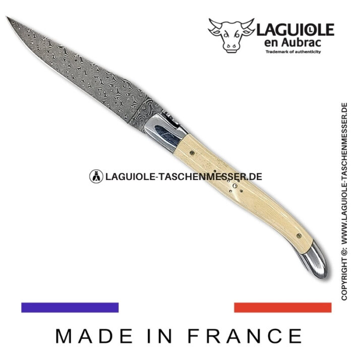 laguiole taschenmesser mit damastklinge & doppelplatinen – griff aus mammut elfenbein