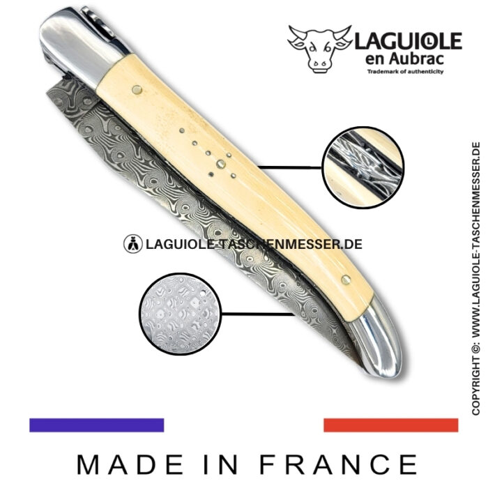 laguiole taschenmesser mit damastklinge & doppelplatinen – griff aus mammut elfenbein