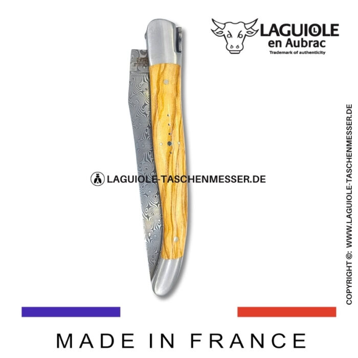 laguiole taschenmesser mit damastklinge & doppelplatinen – griff aus olivenholz