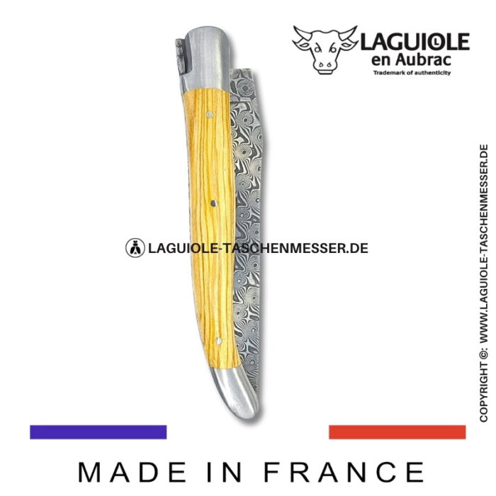 laguiole taschenmesser mit damastklinge & doppelplatinen – griff aus olivenholz