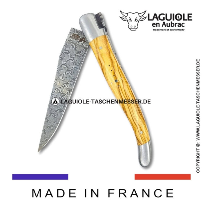 laguiole taschenmesser mit damastklinge & doppelplatinen – griff aus olivenholz