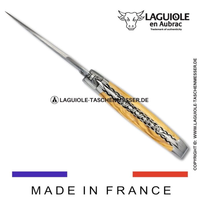 laguiole taschenmesser mit damastklinge & doppelplatinen – griff aus olivenholz