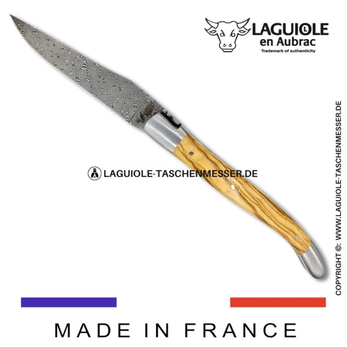 laguiole taschenmesser mit damastklinge & doppelplatinen – griff aus olivenholz