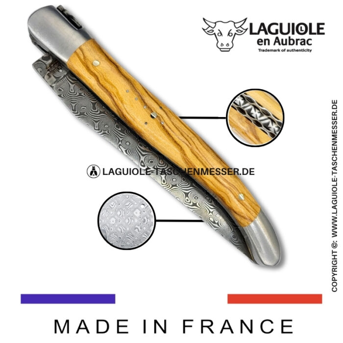 laguiole taschenmesser mit damastklinge & doppelplatinen – griff aus olivenholz