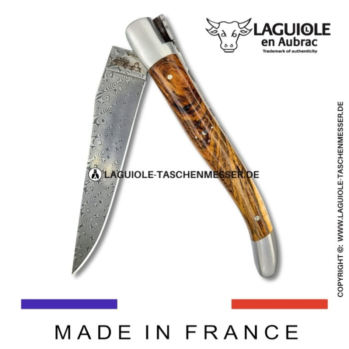 laguiole taschenmesser mit damastklinge & doppelplatinen – griff aus pistazienholz