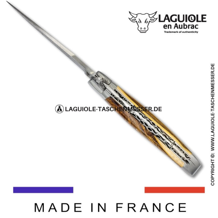 laguiole taschenmesser mit damastklinge & doppelplatinen – griff aus pistazienholz