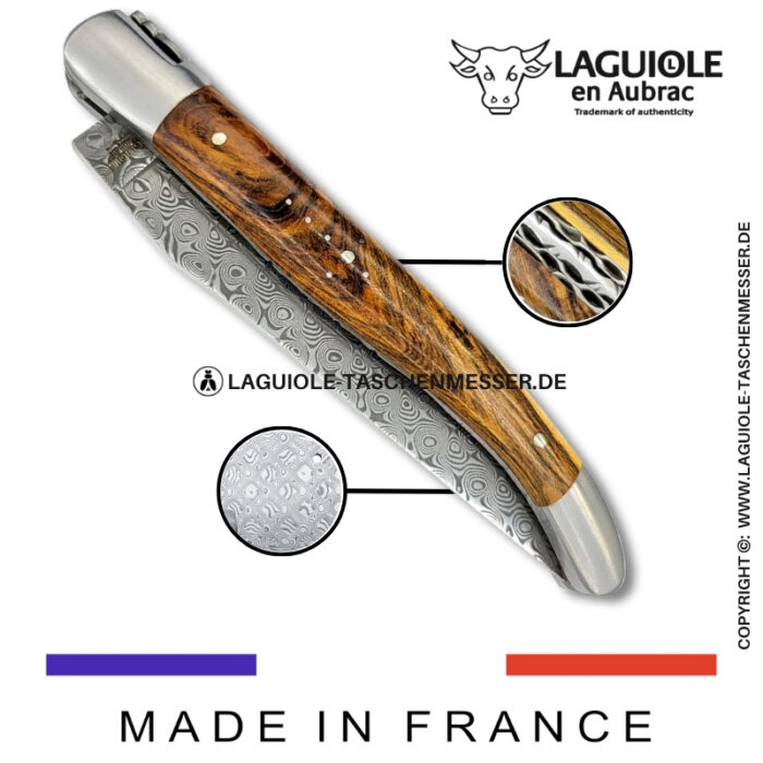 laguiole taschenmesser mit damastklinge & doppelplatinen – griff aus pistazienholz