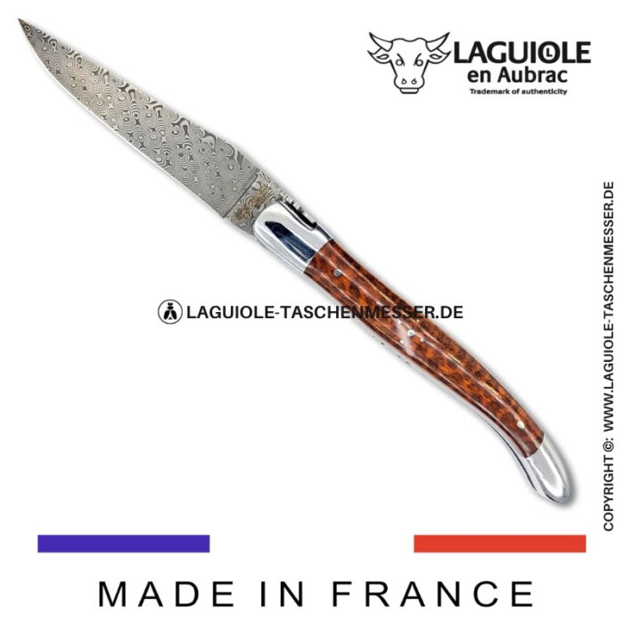 laguiole taschenmesser mit damastklinge & doppelplatinen – griff aus schlangenholz