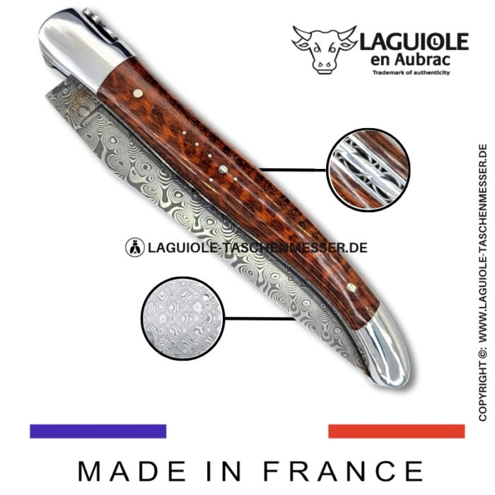 laguiole taschenmesser mit damastklinge & doppelplatinen – griff aus schlangenholz