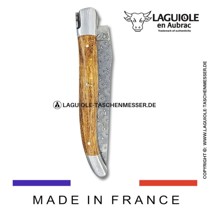 laguiole taschenmesser mit damastklinge & doppelplatinen – griff aus weinrebenholz
