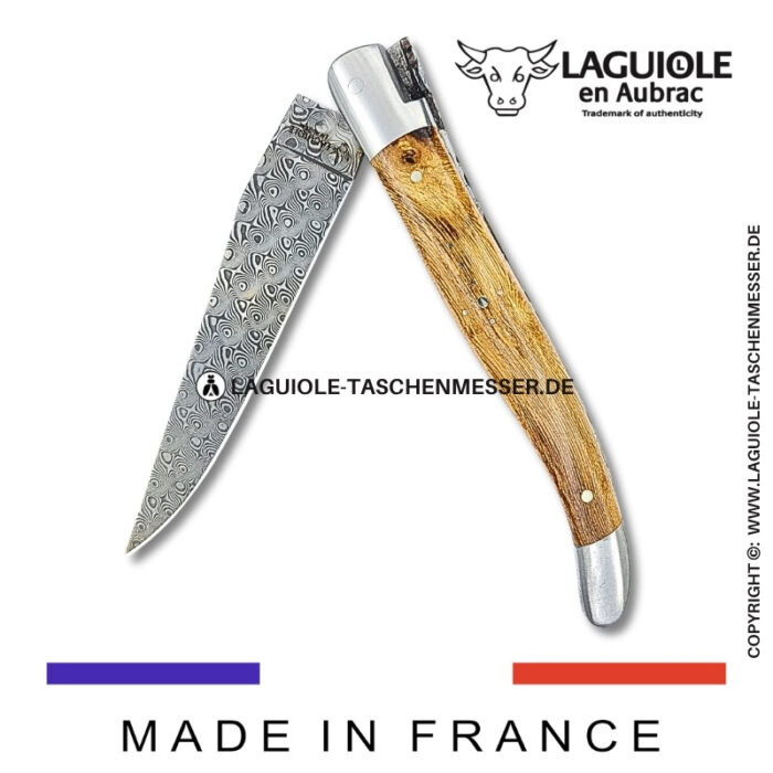 laguiole taschenmesser mit damastklinge & doppelplatinen – griff aus weinrebenholz