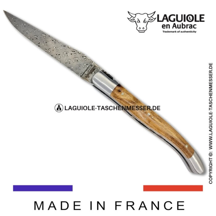 laguiole taschenmesser mit damastklinge & doppelplatinen – griff aus weinrebenholz