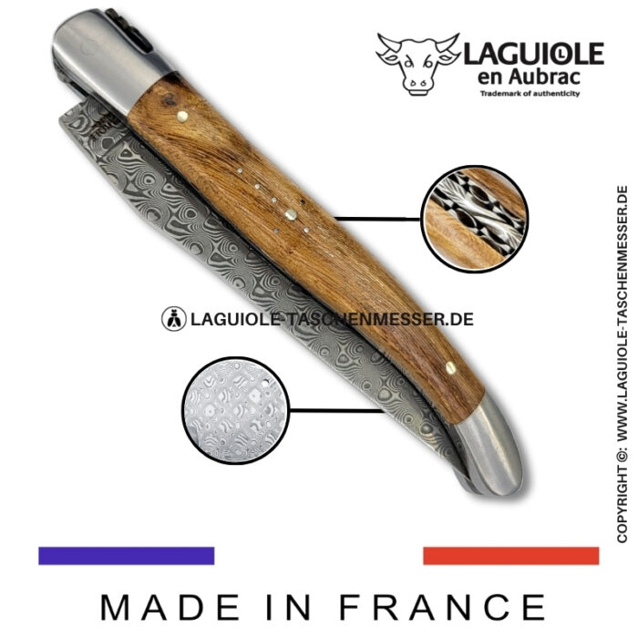 laguiole taschenmesser mit damastklinge & doppelplatinen – griff aus weinrebenholz