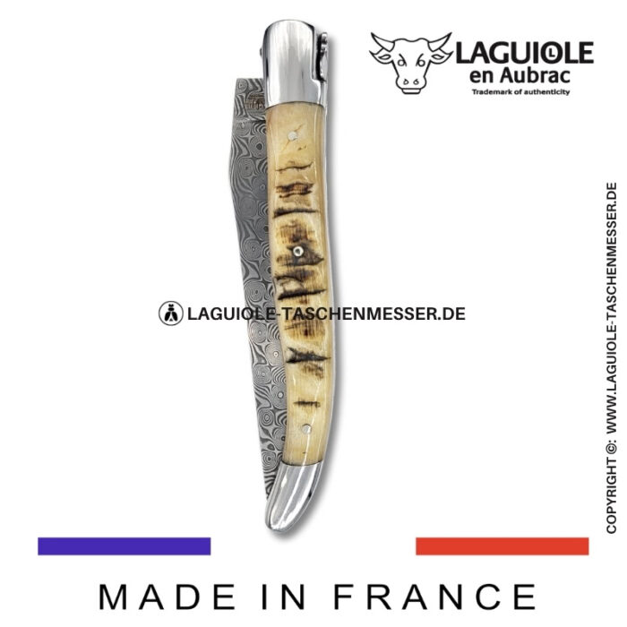 laguiole taschenmesser mit damastklinge & doppelplatinen – griff aus widder kruste