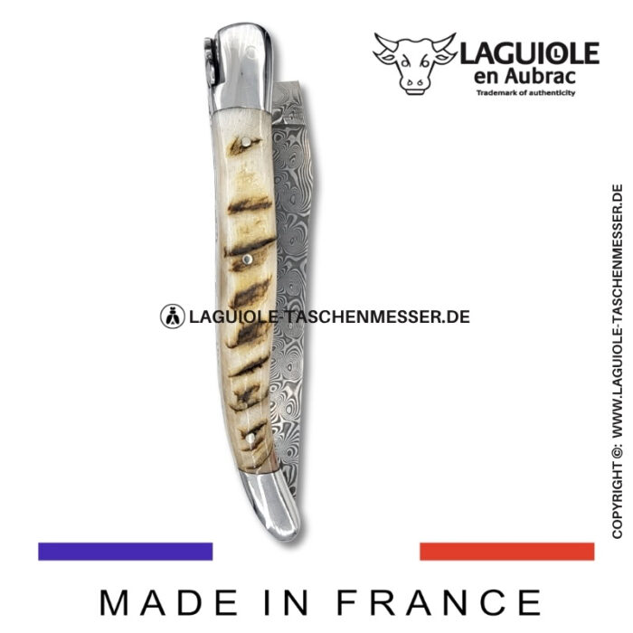 laguiole taschenmesser mit damastklinge & doppelplatinen – griff aus widder kruste