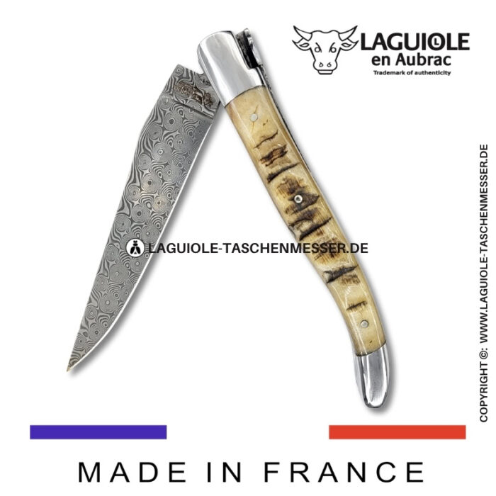 laguiole taschenmesser mit damastklinge & doppelplatinen – griff aus widder kruste