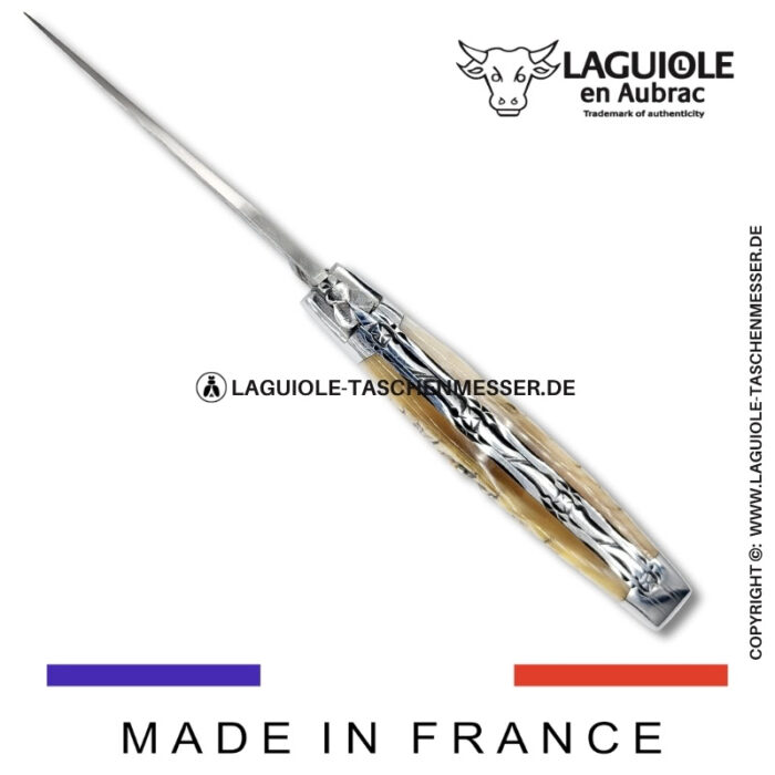 laguiole taschenmesser mit damastklinge & doppelplatinen – griff aus widder kruste