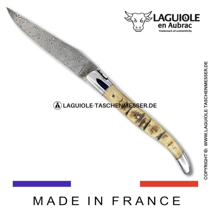 laguiole taschenmesser mit damastklinge & doppelplatinen – griff aus widder kruste