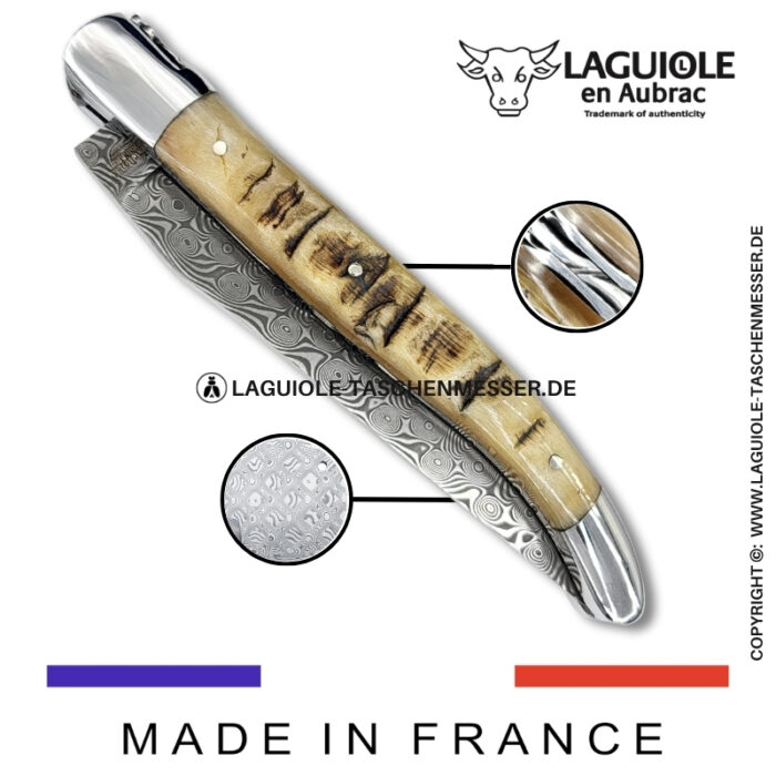 laguiole taschenmesser mit damastklinge doppelplatinen – griff aus widder kruste