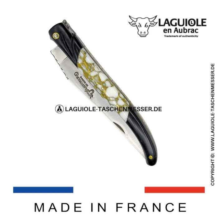 laguiole taschenmesser „nox pretiosa“ – ebenholz & howlith – guillochierte messingplatinen