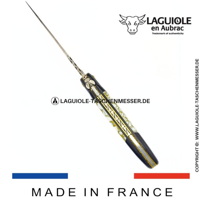laguiole taschenmesser „nox pretiosa“ – ebenholz & howlith – guillochierte messingplatinen