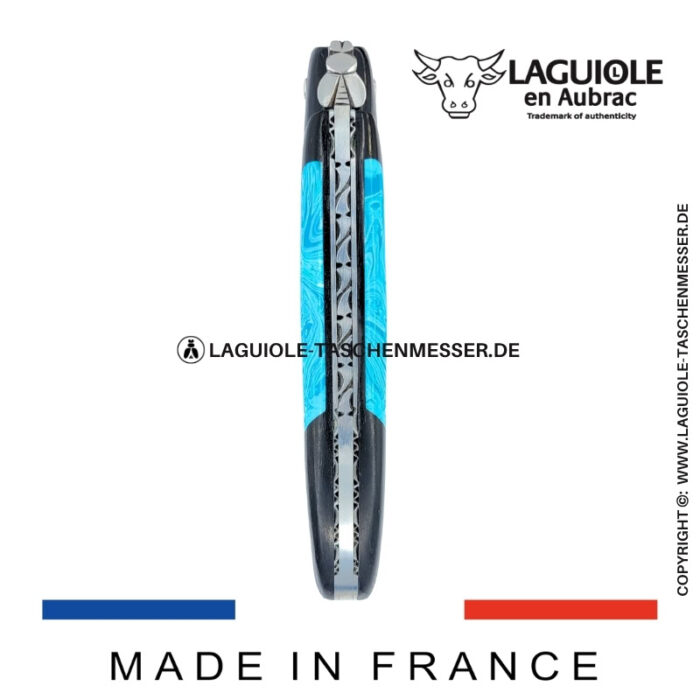 laguiole taschenmesser „nox pretiosa“ – ebenholz & larimar – guillochierte edelstahlplatinen