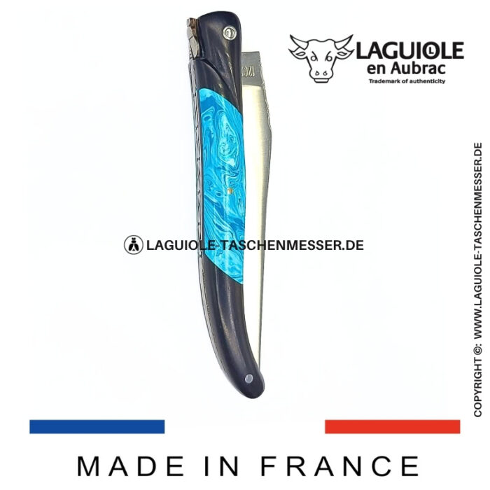 laguiole taschenmesser „nox pretiosa“ – ebenholz & larimar – guillochierte edelstahlplatinen