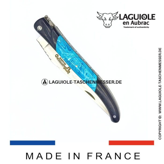 laguiole taschenmesser „nox pretiosa“ – ebenholz & larimar – guillochierte edelstahlplatinen