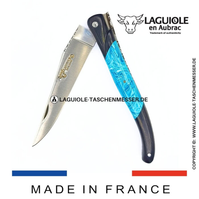laguiole taschenmesser „nox pretiosa“ – ebenholz & larimar – guillochierte edelstahlplatinen