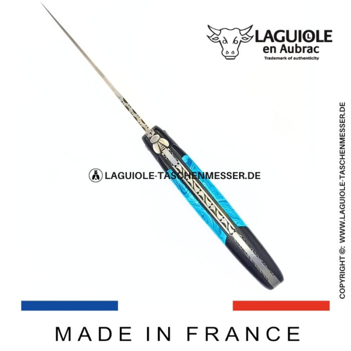 laguiole taschenmesser „nox pretiosa“ – ebenholz & larimar – guillochierte edelstahlplatinen
